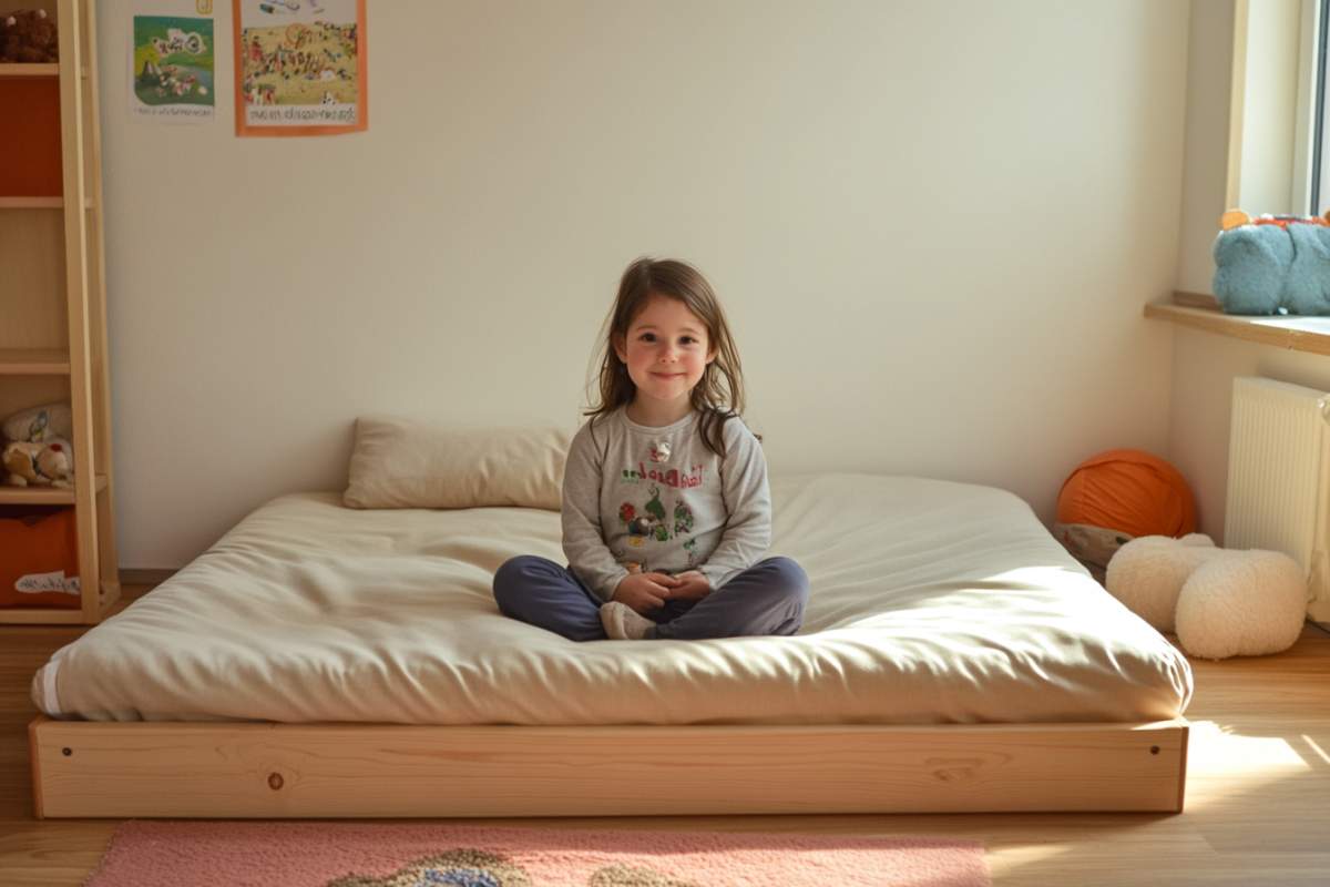 petitie fille sur un lit Montessori